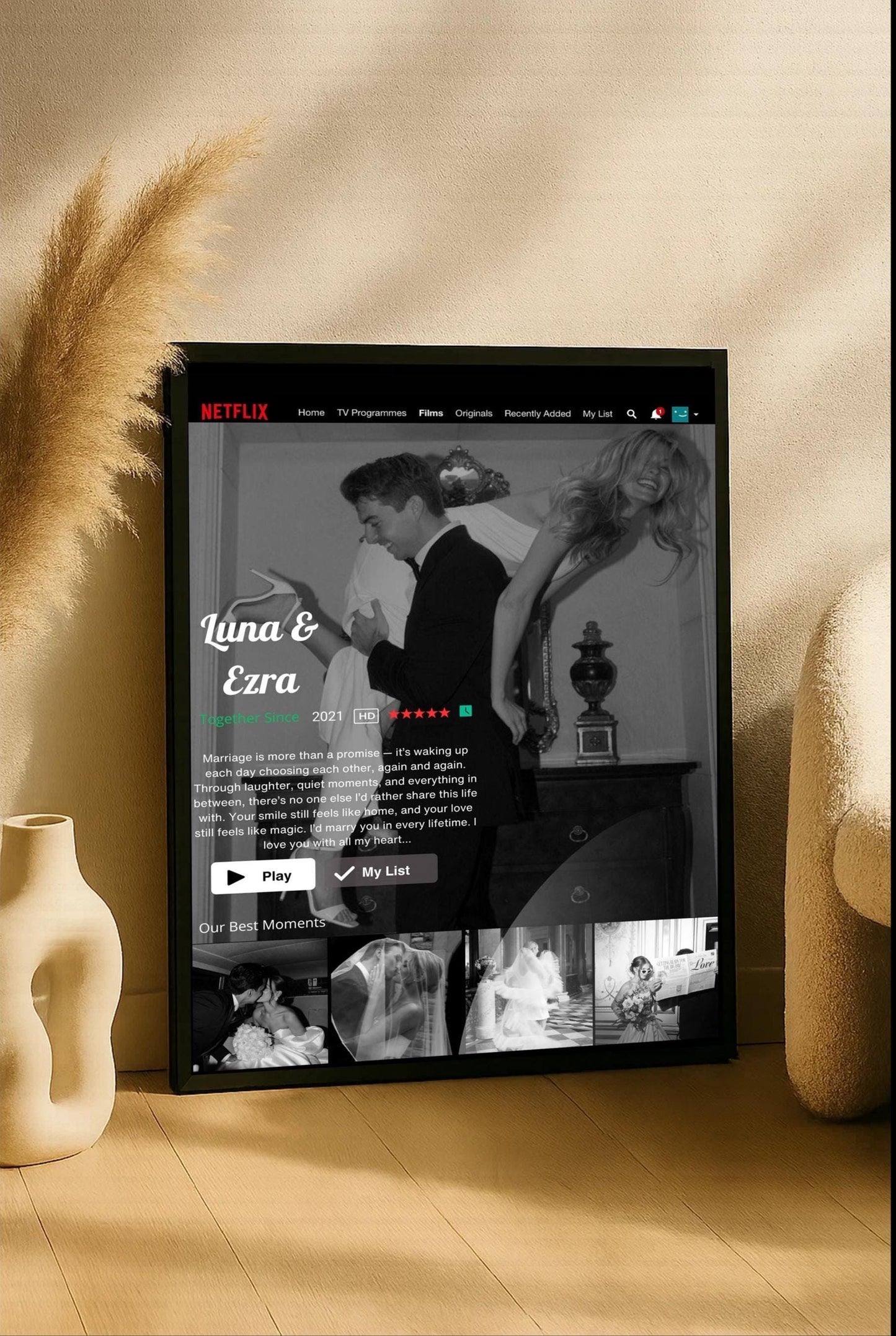 Anniversary Gift for Him or Her, Custom Netflix-Themed Couple Poster, Digital Canva Template for Boyfriend or Girlfriend Gift
