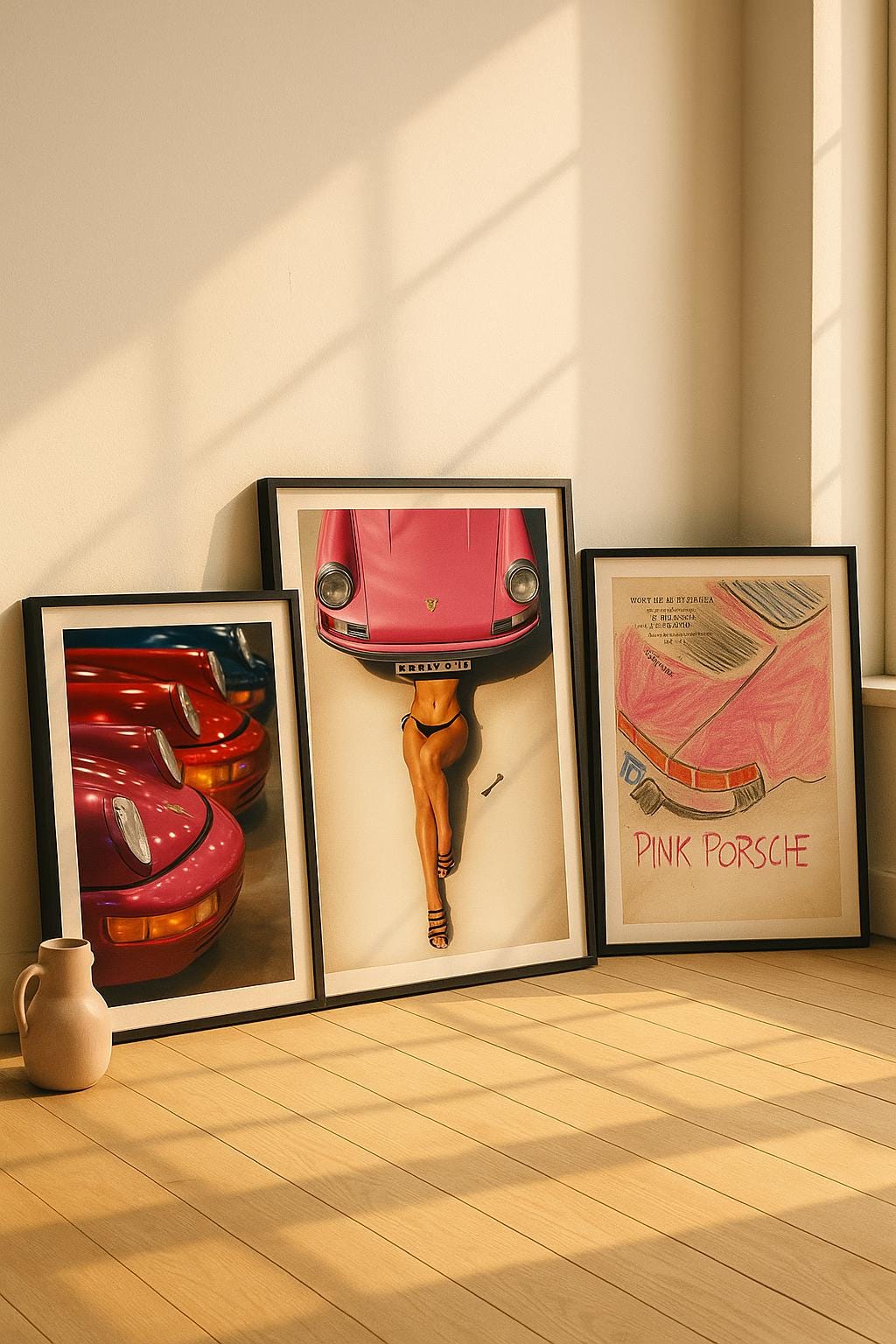 Retro Porsche Wall Art Prints Set of 3 | Pink 90s Car Girl Digital Download Posters & Bold Auto Decor for Her Room