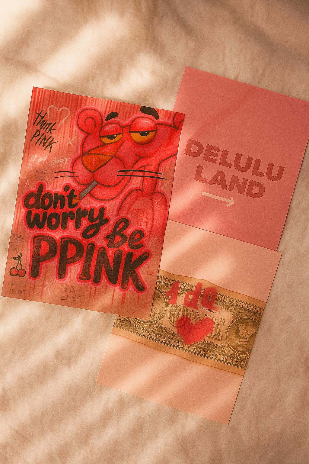 Pink Wall Art Prints Set of 3 for Her – Digital Download Posters with Love Dollar & Pink Panther Girly Street Art Decor