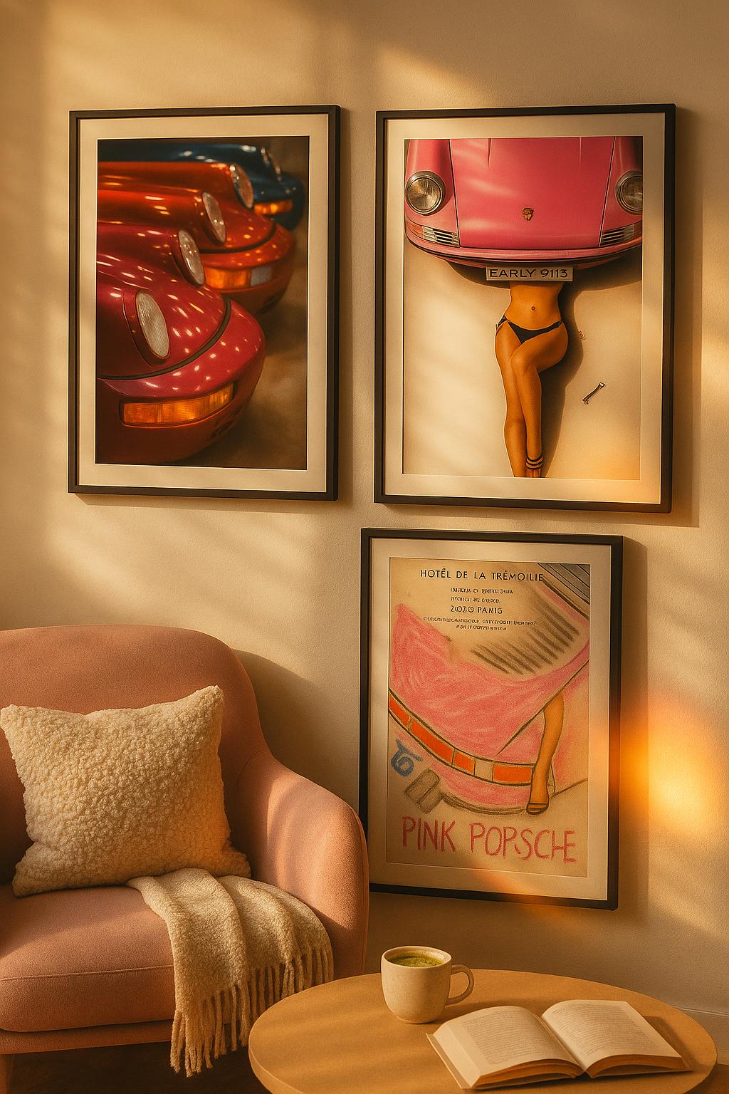 Retro Porsche Wall Art Prints Set of 3 | Pink 90s Car Girl Digital Download Posters & Bold Auto Decor for Her Room