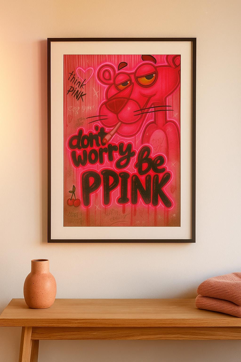 Pink Wall Art Prints Set of 3 for Her – Digital Download Posters with Love Dollar & Pink Panther Girly Street Art Decor