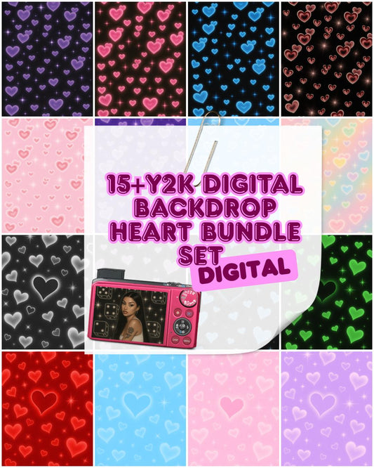 Y2K Digital Backdrop Bundle 20 Heart Seamless Backgrounds MySpace Emo Scene Wallpaper JPGs Lovecore Download And Canva Template